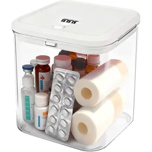 Clear Combination Lock Box Safe Lockable Storage Organizer for Medication Pills First Aid Snack Food Fridge Phone 5.5x5.5x5.6in