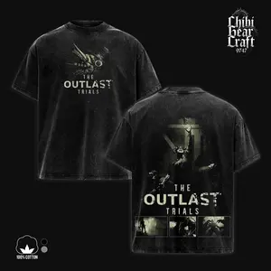 The Outlast Trials Graphic Shirt Reagent Night Vision Vintage Washed Oversized T-Shirt Murkoff Facility Survival Horror Hoodie Cinematic Panels Creepy Edgy Streetwear Y2K Merch Tee Gift For Game Fan Clothes