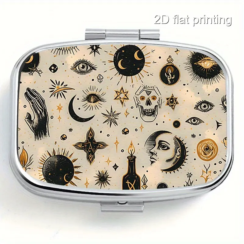 1pc Faith Pattern Random Print 2-Compartment Square Metal Storage Box, Portable Pocket/Wallet Organizer, Decorative Vitamin Holder for Outdoor Travel Camping, Unique Home Supply Gift