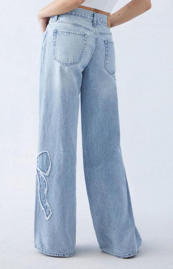 Women's Straight Trousers Embroidered Side Frayed Butterfly Jeans Street Design Hot Girl Baggy Pants