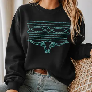 Western Boot Stitch Shirt in Turquoise for Cowgirls and Rodeo Fans, Cowgirl Crewneck, Boho Style, Country Girl Shirt