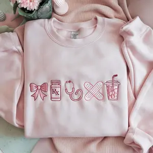 EMBROIDERED Embroidered Nurse Icon Sweatshirt , Healthcare Shirt, CNA Sweatshirt, Medical Assistant, Nursing Grad Gift, Coquette Nursing Sweatshirt