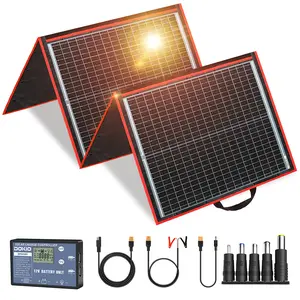 DOKIO 150w 18v Portable Foldable Solar Panel Kit (22x21inch, 9lb) Solar Charger with Controller 2 USB Output to Charge 12v Batteries/Power Station (AGM, Lifepo4) Rv Camping Trailer Emergency Power