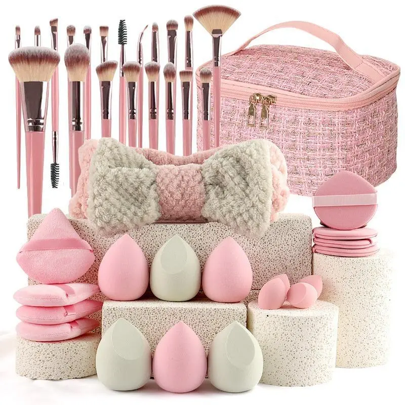 40-piece beauty tool set with travel makeup bag full set of beauty before and after makeup brush puff combo Cosmetic Tools Makeup Tools Set Beauty Tools Kit