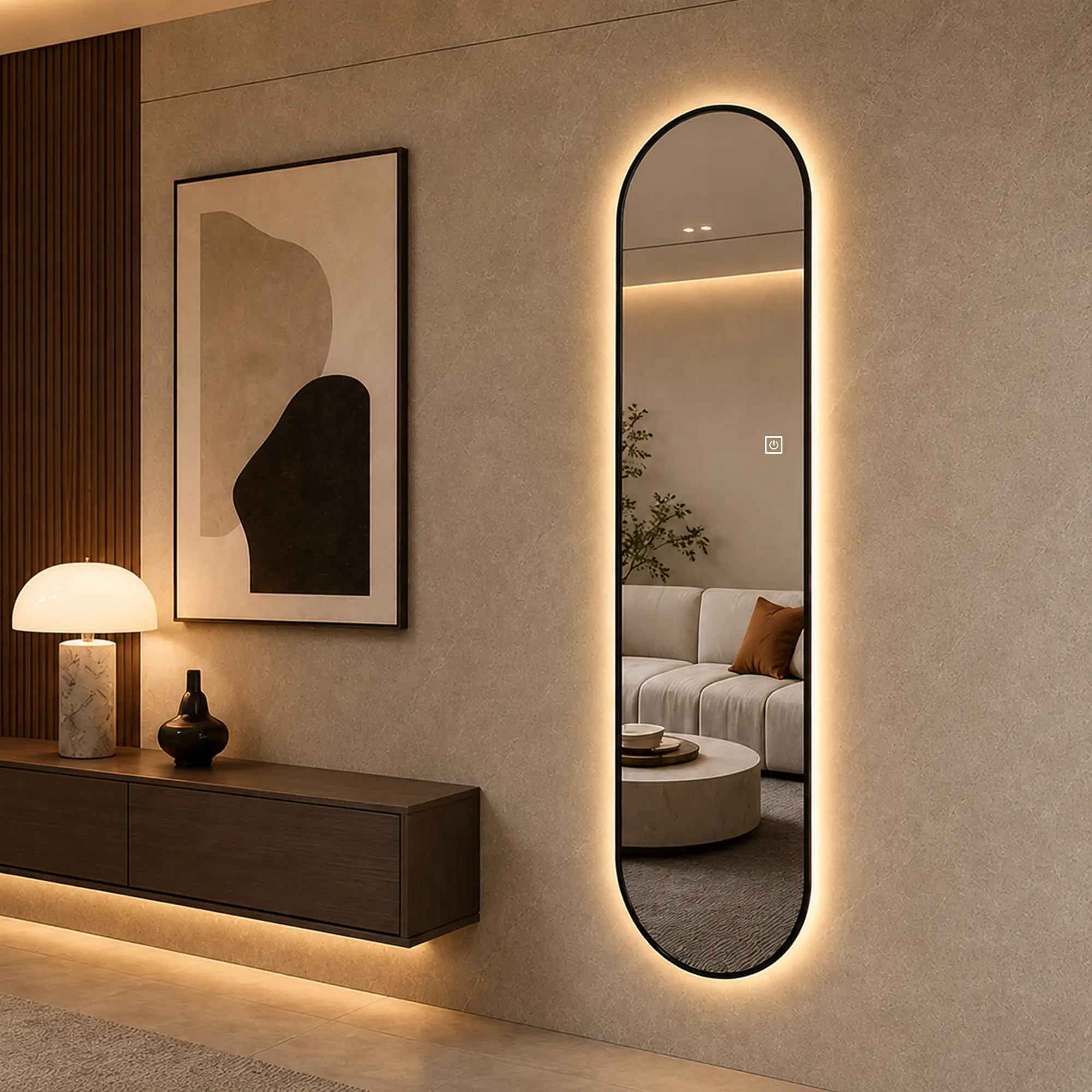 Wall-Mounted Elongated Bathroom LED Lighted Mirror, 65x18in HD Capsule-Shape Anti-Explosion Adjustable Modern Illuminated Mirror with Dimmable 3-Color Lights, Memory Function, Waterproof, Plug-In or Hardwired for Home Use, Adjustable Led Mirror, Lighting
