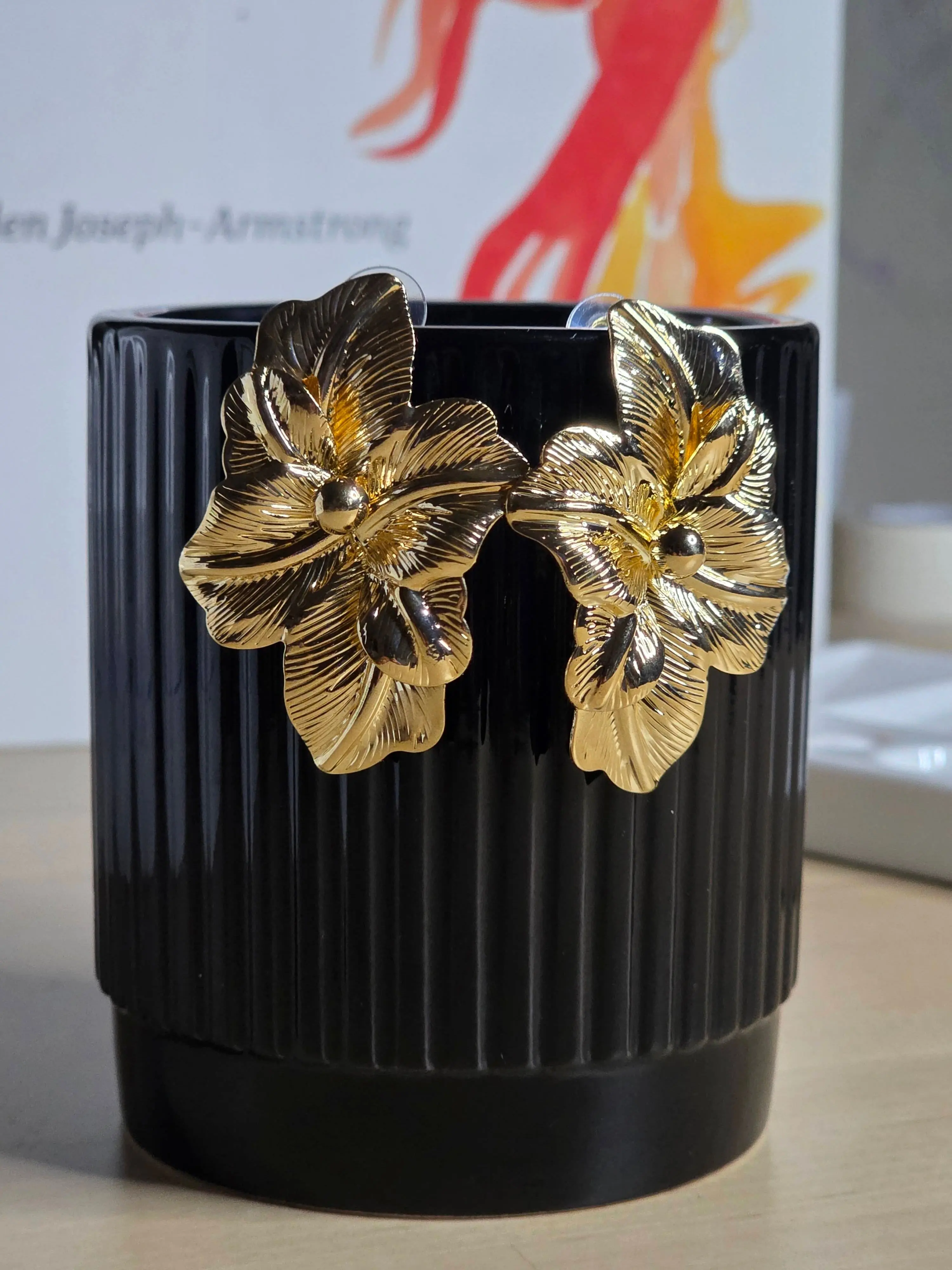 Camellia Gold Flower Statement Earrings