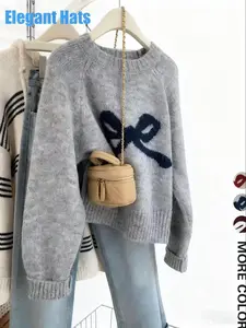 Women's Plus Size Knitted Sweater, Wool Crochet Cardigan with Lace Trim, Christmas Pattern, Long Sleeve, Fall & Winter Casual Style, Knitwear