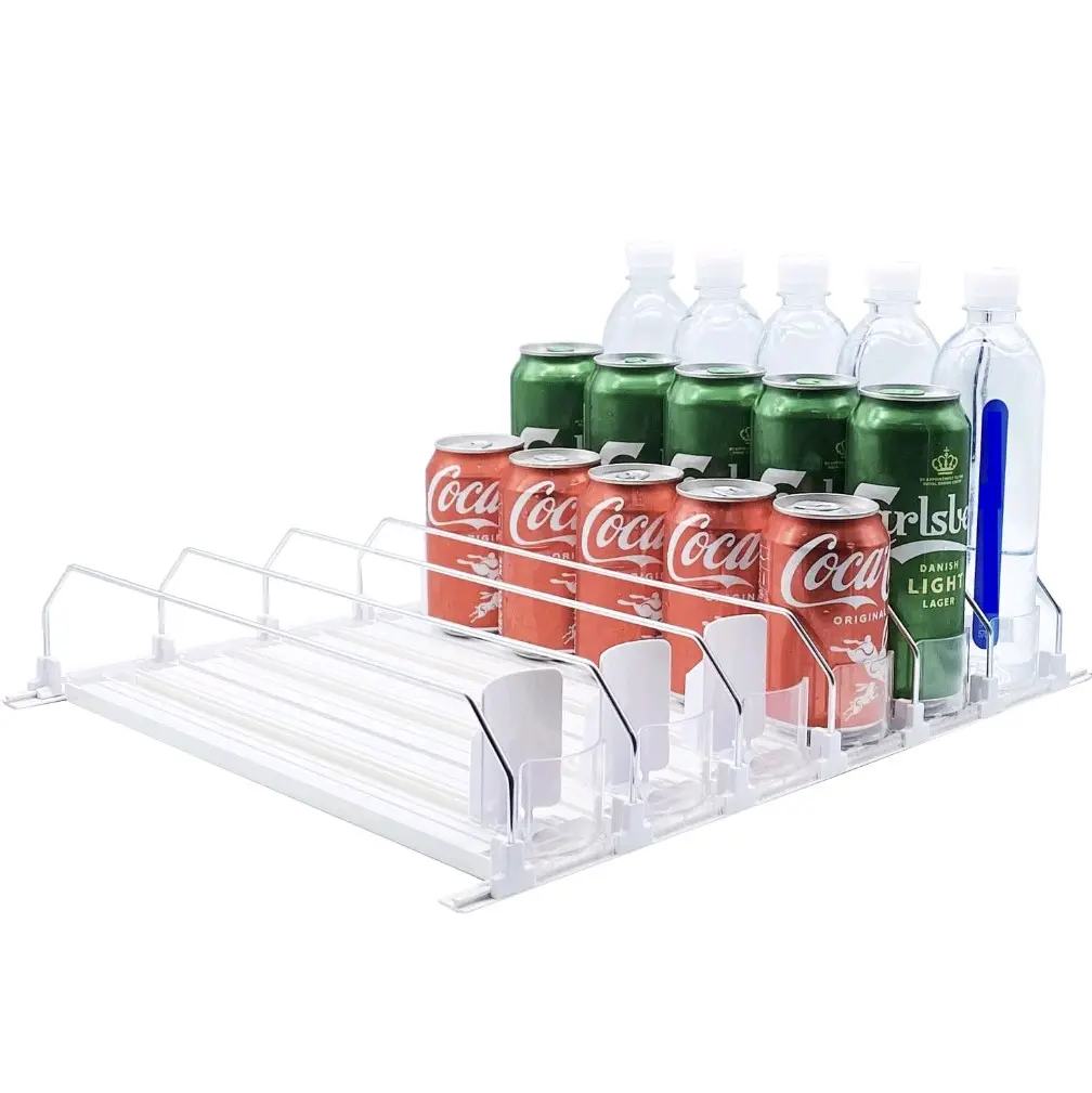 Drink Dispenser for Fridge Pusher Glide, Spring Loaded Fridge Drink Organizer, Self Pushing Soda Pop Can, water bottle, Organizer for Refrigerator, Beer Bottle Beverage Organizer Drink Holder Racks Slide