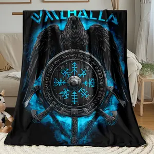 1pc Raven Valhalla Blue Viking Norse Mythology HD Printed Flannel Blanket -  Heavyweight All-Season Soft Warm Throw for Camping, Sofa, Bed  Ragnar Lothbrok Inspired Design with Viking Ships & Runes | Gift for History & Fantasy Fans