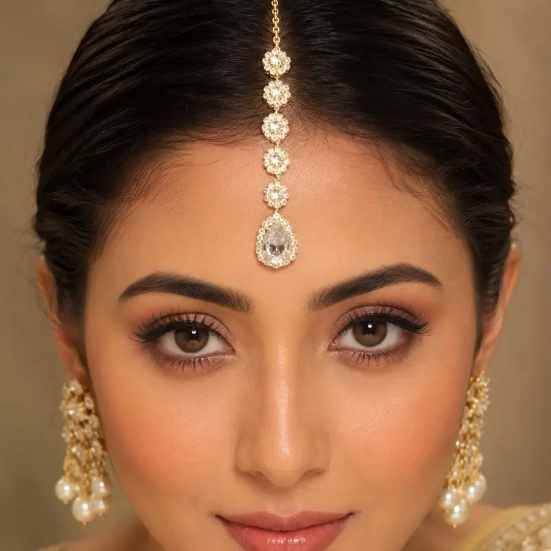 Female Classic Traditional Elegance Silver Diamond Detailing Maang Tikka - Fashion Hair Accessory Headpiece for Weddings, Festivals