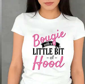 "Bougie with a Little Bit of Hood" Graphic Tee| Women's Casual Short Sleeve Crew Neck Top for Spring & Summer