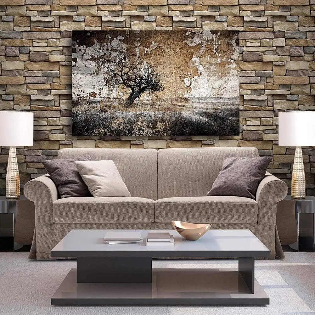 10ft Peel and Stick Wallpaper Stone Brick Contact Paper Waterproof Wall Paper Self-Adhesive 18"x120"