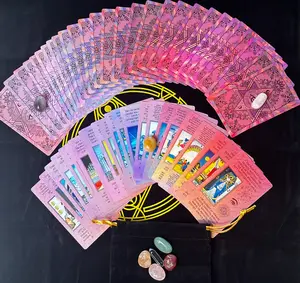 Deluxe Pink Tarot Card Bundle for Beginners: Holographic Pink Cards with Keywords & Instructions On Card, Bag of Crystals, and a Velvet Tarot Reading Mat card games