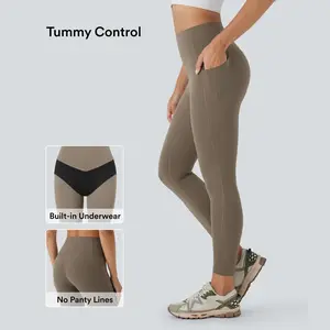 Halara UltraSculpt High Waisted Tummy Control Built-in Underwear Anti-Bacterial Shaping 7/8 Workout Leggings with Pockets