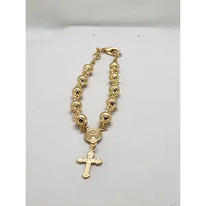 Brand New Brazilian 18k Gold Filled Beaded Nino Divino Cross Bracelet