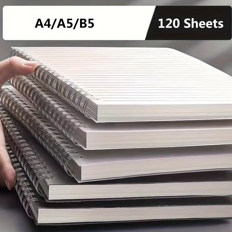 A4 A5 B5 Line Coil Notebook 120 Sheets/ 240 Pages with Elastic Band Sde Flip Spiral Book Notebook for Study Students