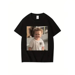 Trendy Oversized Cotton Tee Featuring Hasbulla Meme Design for Plus Size Men - Comfortable Crew Neck Shirt Perfect for All Seasons