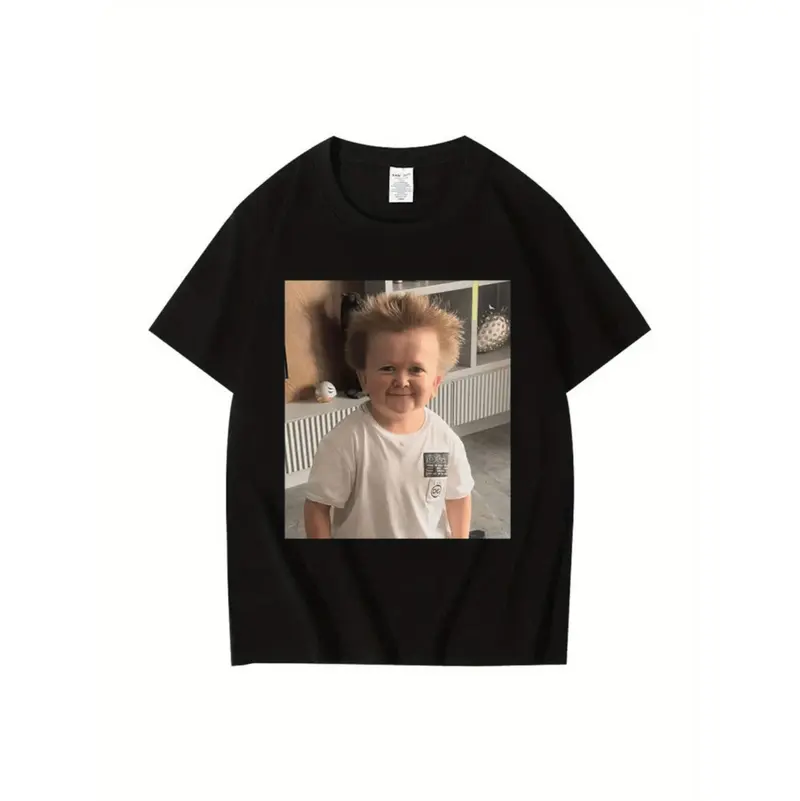 Trendy Oversized Cotton Tee Featuring Hasbulla Meme Design for Plus Size Men - Comfortable Crew Neck Shirt Perfect for All Seasons