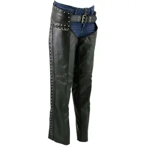 Milwaukee Leather Women's Classic Black Premium Leather Motorcycle Biker Protective Chaps