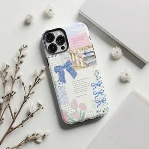 Christian Coquette Collage Smartphone Case, Light Blue Bow Cute Jesus God Bible Verse Casing, Religious Gift for iPhone 11-16 Pro Max, Cellphone Handheld Accessories