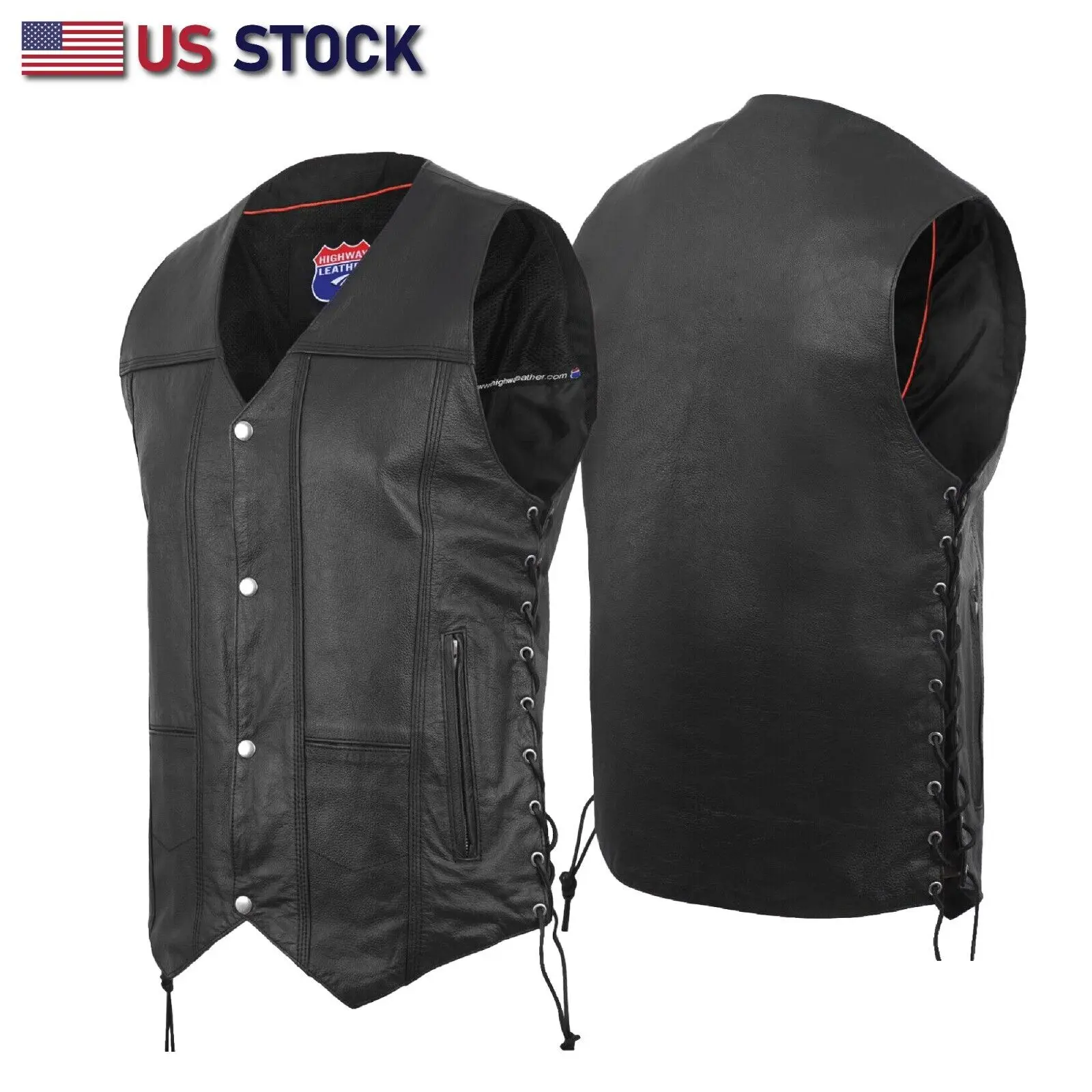 Men’s Genuine Leather 10-Pocket Motorcycle Vest - Menswear Tops, Sleeveless, Casual, Plain, Stylish, Practical, Classic Fabric HL3540SPT, Natural