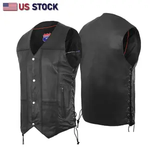 Men’s Genuine Leather 10 Pocket Motorcycle Vest – Stylish and Practical HL3540SPT Classic Fabric