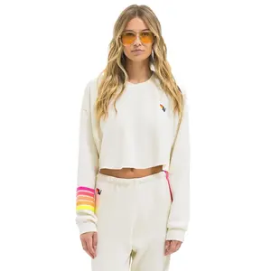 RUGBY STITCH CROPPED CREW SWEATSHIRT RELAXED - VINTAGE WHITE // NEON