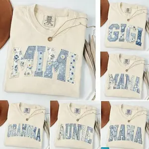 Comfort Colors Custom Mama Floral Ivory T-shirt Grandma Core Shirt Faux Embroidered Gigi Shirt Varsity Mom Tee Quilt Patchwork Mom Tee - KEVIN HOUSTO SHOP
