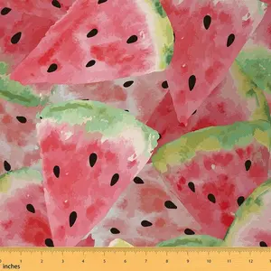 Watermelon Outdoor Fabric by The Yard,Watercolor Summer Fruit Theme Upholstery Fabric,Cartoon Sweet Juicy Pieces Watermelon Seeds Fabric
