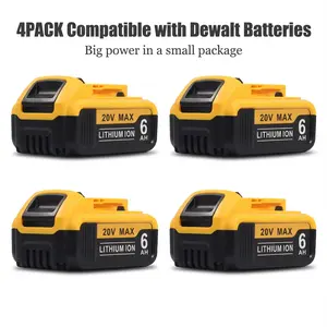 6.0Ah 20V Lithium-Ion Battery Replacement for Dewalt 20V Max Battery DCB206 DCB205 DCB204 Cordless Power Tools & Chargers, High-Capacity with LED Indicator