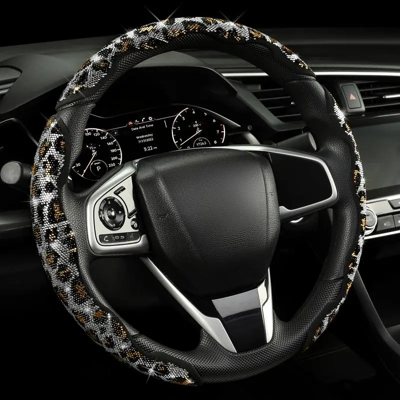 2026 New Soft Smooth Crystal Rhinestone Steering Wheel Cover, Sexy Brown Python Pattern Exclusive for Women, All Season Universal Ladies Car Interior Decor Accessories ultra grip Hand Stitched
