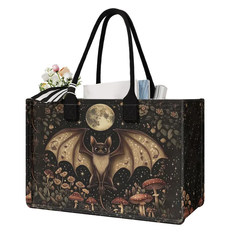 Bat Print Large Capacity Storage Bag, Lightweight Casual Shopping Bag, Super Size Organizer with Durable Handle, Space Saving Multi-Purpose for School, Travel, Shopping, Reusable Shopping Bags, Storage Totes