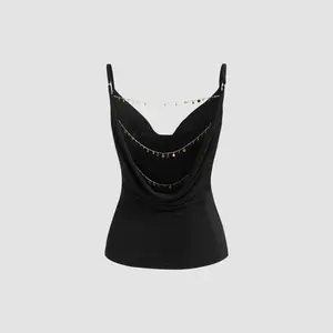 Cider Cowl Neck Backless Chain Detail Cami Top