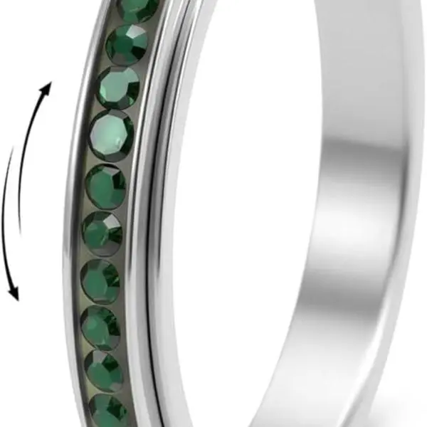 Birthstone Spinner Ring For Women, Stainless Steel Colorful Cubic Zirconia Rotating Fidget Birth Stone Eternity Rings Stackable Minimalist Dainty Birthday Jewelry Gift