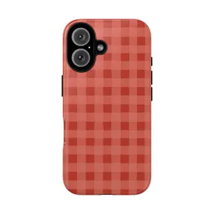 Red Orange Squared Striped Tough Phone Case with Lay-Flat Bezel & UV Protection for Everyday Use