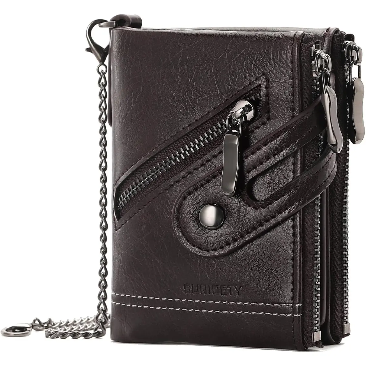 Men’s RFID Blocking Leather Wallet Large Capacity Bifold with Double Zipper