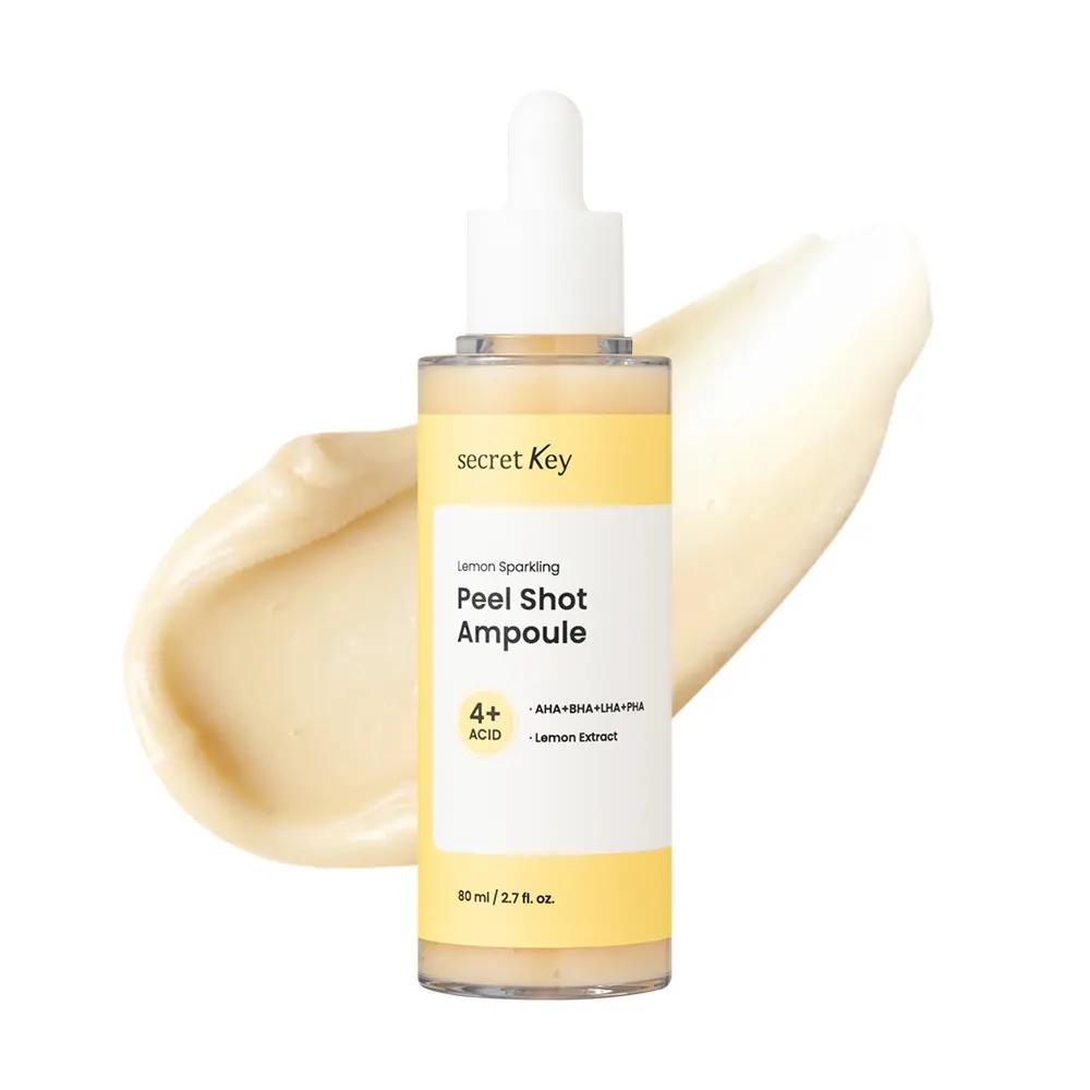 SECRETKEY Lemon Sparkling Peel Shot Ampoule 80ml (2.7 fl. oz.) | Mild Peeling Serum with AHA, Salicylic Acid & Lemon Extract for Sensitive Skin and Pore Care, Korean Skincare