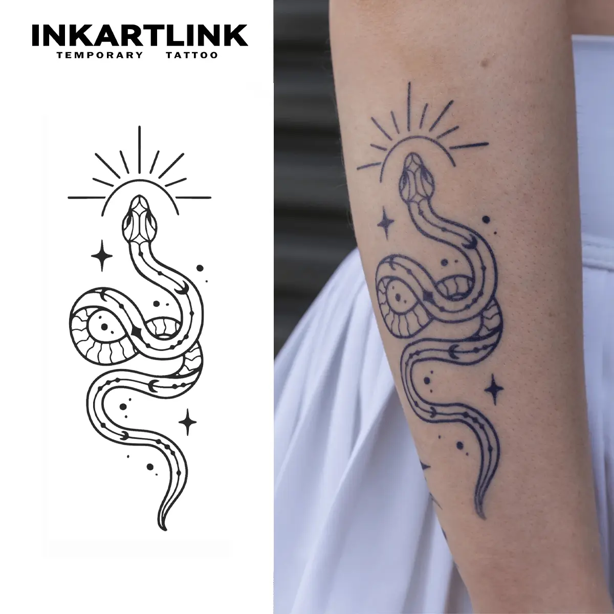 INKARTLINK Semi-Permanent Tattoos (2 Sheets) - Waterproof and Realistic Minimalist Tattoo with Snake Designs, Lasts 1-2 Weeks for Adults