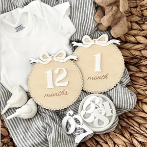 3D Monthly Memorial Disc Set (for Photography), Engraved Wooden Age Marker Plaque, Bow Tie Memorial Card, Personalized Identifier Tag