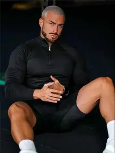Men's Solid Long Sleeve Compression Tee, Athletic Compression Shirts, Casual Comfy Breathable T-shirt for Spring & Fall, Men's Top for Gym Workout Running, Activewear Clothing, Soft, Comfortable