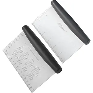 Bench Scraper & Chopper-Baking Essential, Stainless Steel Blade Knife - Ideal Kitchen Tool for Home Baking, Meal Prep, Bread Making, Pasta, Pastry, Dough and Cake - 2 Pack