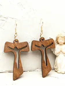 Women's Geometric Cross Laser Cut Earrings, Durable Kc Ear Hooks, Anti-Allergy Religious Jewelry for Daily Wear & Special Occasions