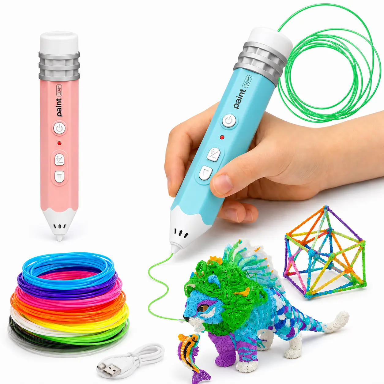 3D Printing Pen - Includes 3D Pen, 10 Starter Colors of PCL Filament, Stencil Book + Project Guide, a Fun STEM Gift & Birthday Present for Ages 6+
