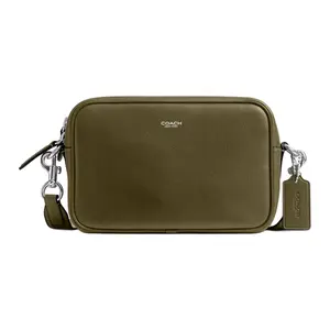 Coach Radio 23 Camera Bag in Olive Green with Silver Hardware and Leather for Men and Women
