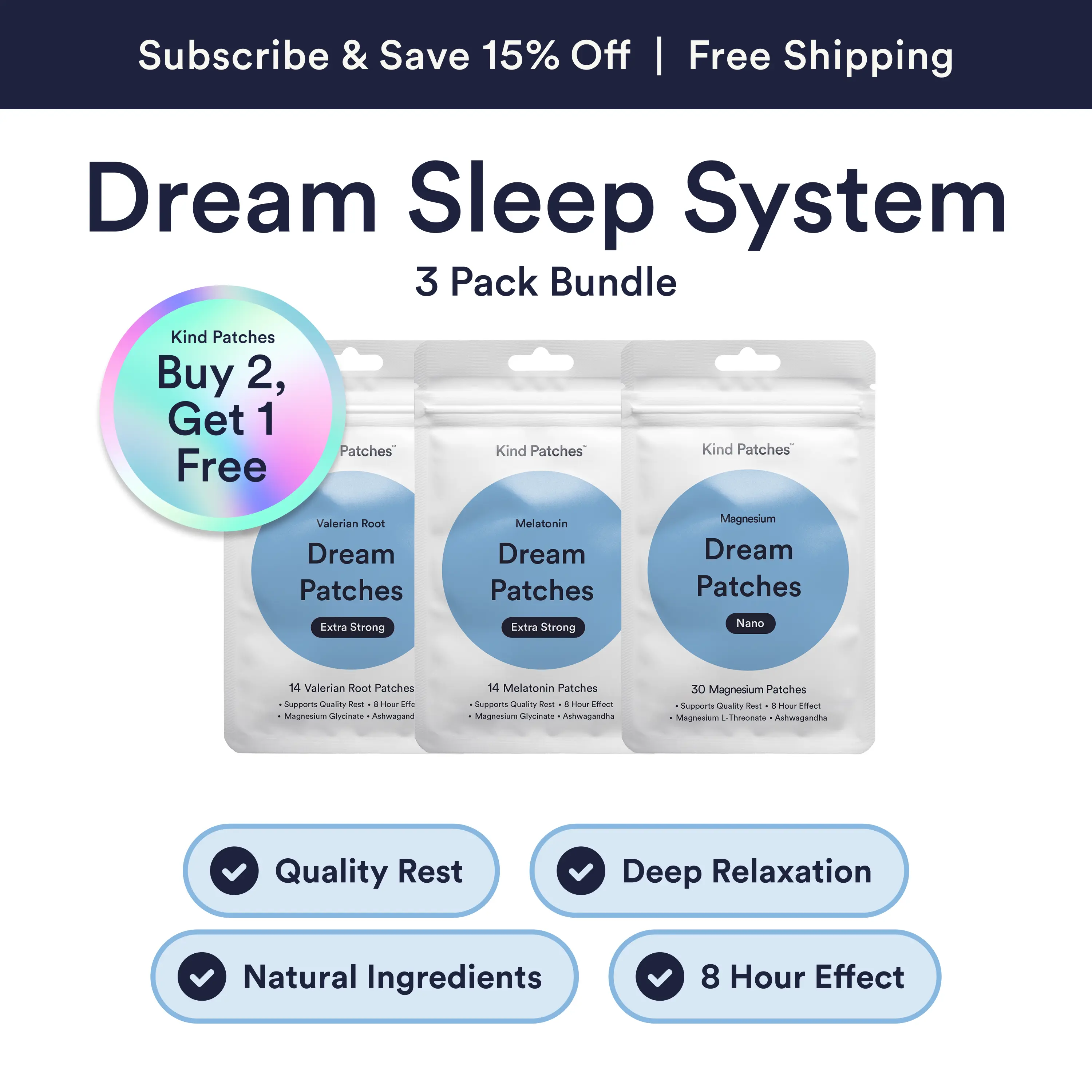 Kind Patches Dream Sleep System Bundle, Dream Magnesium Patches + Dream Melatonin Patches + Dream Valerian Root Patches, 3 Packs, Relaxation, Restful Sleep, Nighttime Support