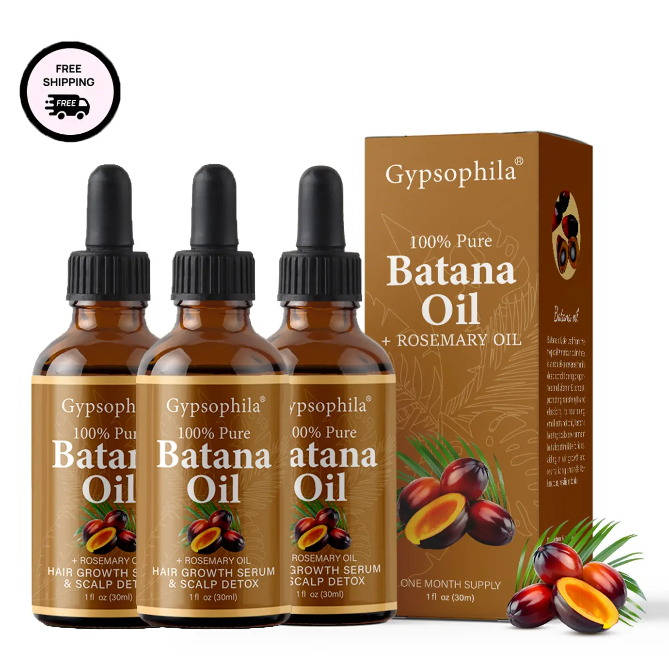 Gypsophila Batana Oil & Rosemary Oil 3pcs for Hair Growth Nourishing Scalp Strengthen Healthy Hair Daily Moisturizing Serum Comfort Moisture Springtok Blend Herbal Keratin Vitamins Haircare Detox Frizz Organic hair products--A