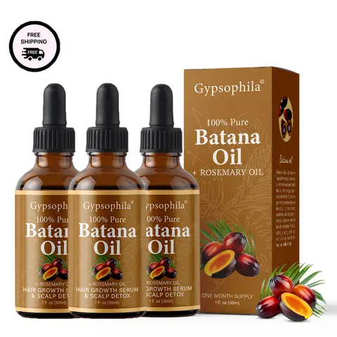 Gypsophila Batana & Rosemary Oil 3-Piece Hair Growth Serum Set, Nourishing Scalp, Strengthening Hair, Daily Moisturizer, Hydrating, Herbal Keratin Vitamins Blend, Detox, Frizz Control, Organic Haircare Solution-A
