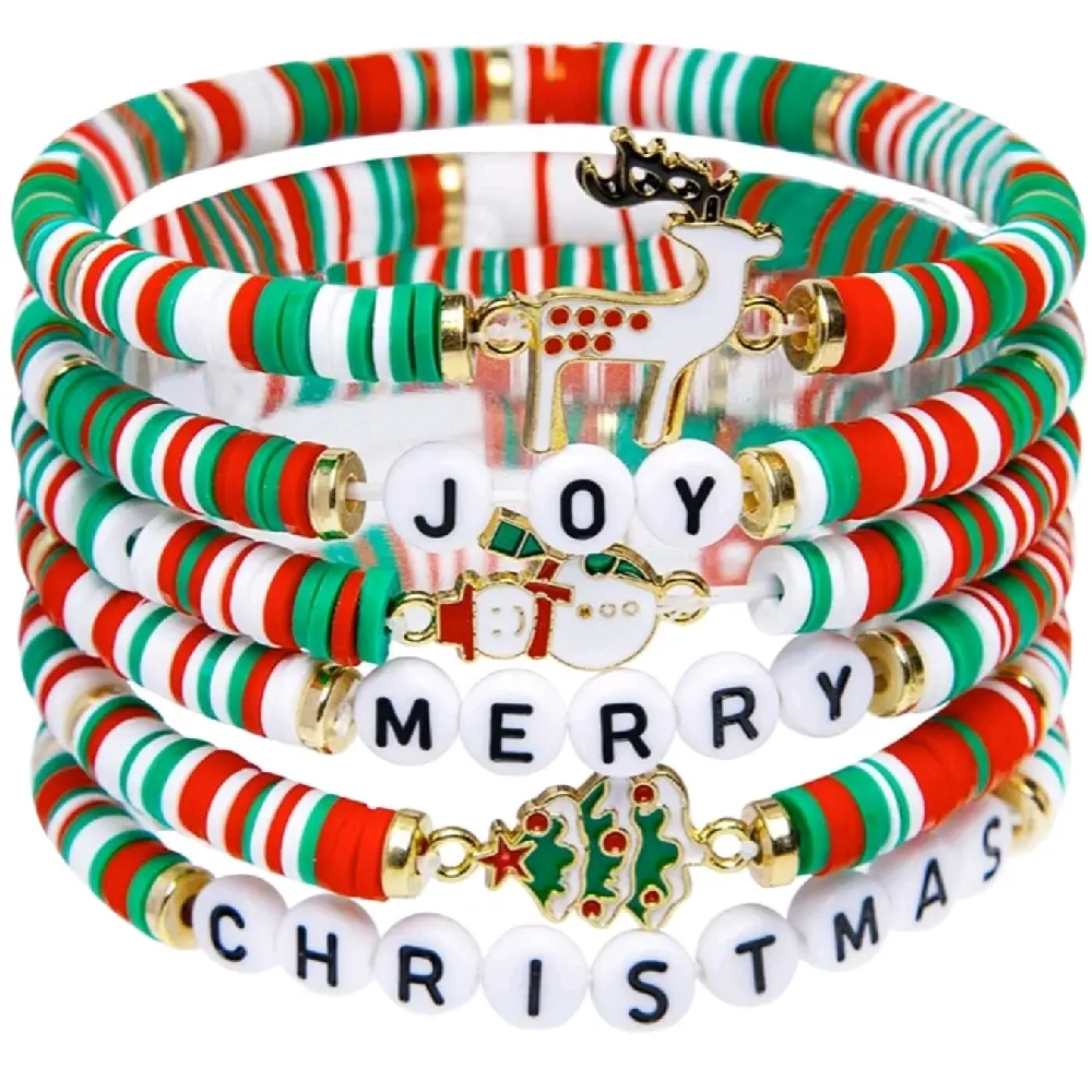 Stackable Xmas Gifts 6 Pack Rainbow Beaded Bracelets for Women Teens Kids Boho Stretch Friendship Jewelry Age 3 to Adult
