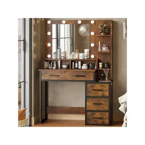 Makeup Lighted Mirror Charging Station Vanity Desk With Storage Shees And Drawers  Garage Storage