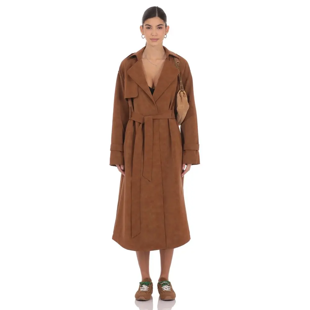 Faux Leather Trench Coat in Camel